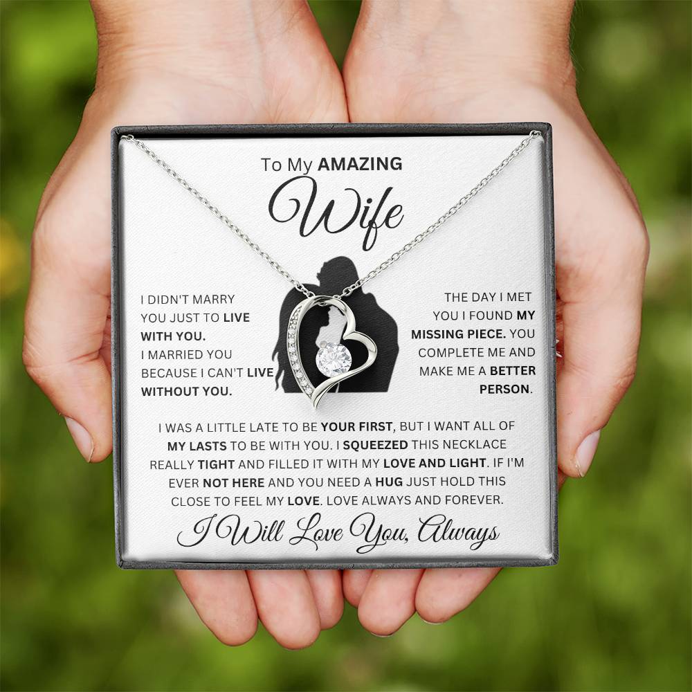 To My Amazing Wife | My Missing Piece | Forever Love Necklace With Message Card, Wife Gift From Husband, Anniversary Gift for Wife, Sentimental Gift for Wife, Birthday Gift for Wife
