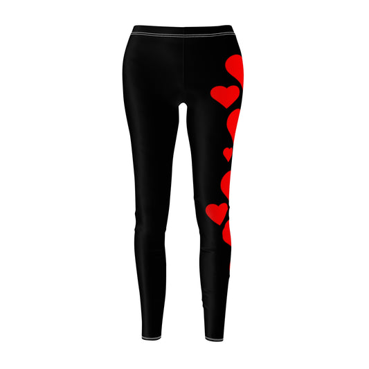 Heart Print Slim Leggings, Casual Long Length High Waist Leggings, Women's Clothing ,Valentine's Day Women's Cut & Sew Casual Leggings (AOP)