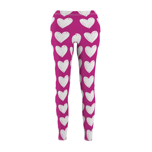 Love is Pink Womens Workout Long Leggings, Valentine Leggings, Heart Leggings, Pink and white yoga workout everyday Women's Cut & Sew Casual Leggings (AOP)