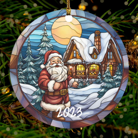 Santa 2023 Ornament, 2023 Christmas Decoration, Holiday Gift Idea, Heirloom Keepsake, Round MDF, Bauble Present, Vintage Santa