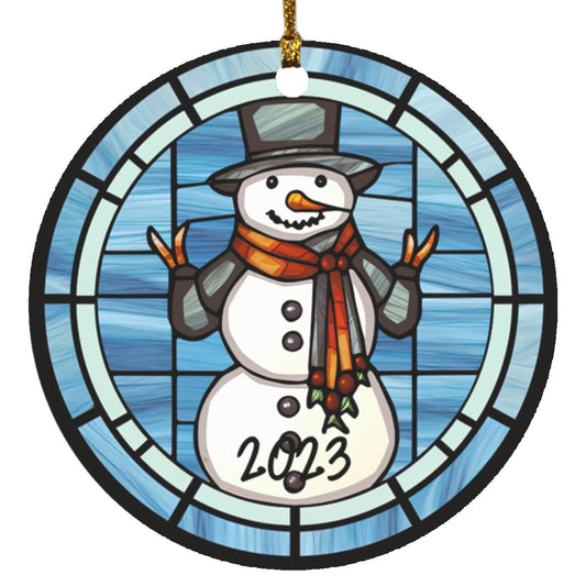 Stained Glass Snowman 2023 Christmas Ornament Design, Christmas Ornament, Holiday Ornament, Whimsical Snowman Ornament