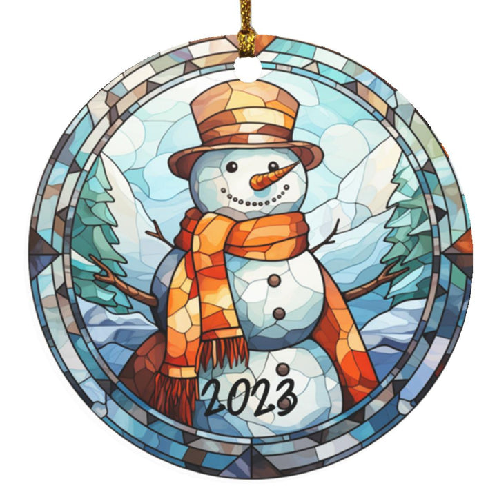 Stained Glass Snowman 2023 Christmas Ornament Design, Christmas Ornament, Holiday Ornament, Whimsical Snowman Ornament