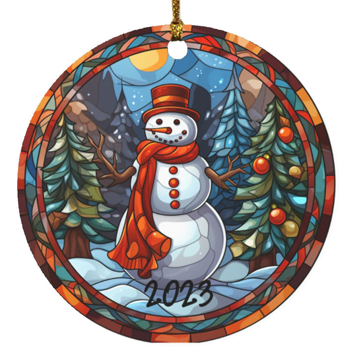 Stained Glass Snowman 2023 Christmas Ornament Design, Christmas Ornament, Holiday Ornament, Whimsical Snowman Ornament