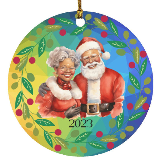 Watercolor African American Father Christmas With Wife