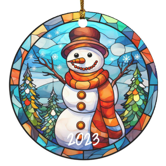 Stained Glass Snowman 2023 Christmas Ornament Design, Christmas Ornament, Holiday Ornament, Whimsical Snowman Ornament