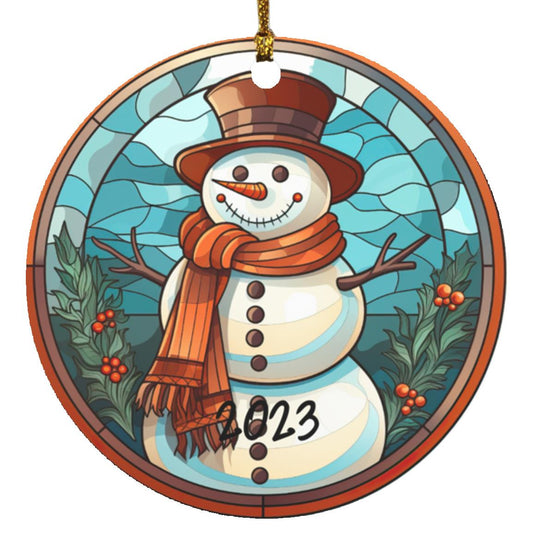 Stained Glass Snowman 2023 Christmas Ornament Design, Christmas Ornament, Holiday Ornament, Whimsical Snowman Ornament