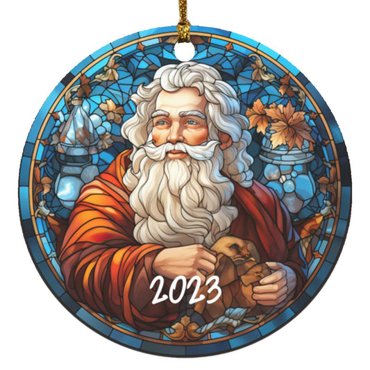 Santa 2023 Ornament, 2023 Christmas Decoration, Holiday Gift Idea, Heirloom Keepsake, Round MDF, Bauble Present, Vintage Santa