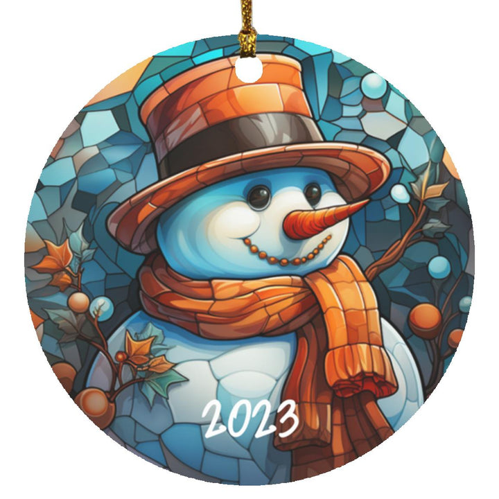 Stained Glass Snowman 2023 Christmas Ornament Design, Christmas Ornament, Holiday Ornament, Whimsical Snowman Ornament