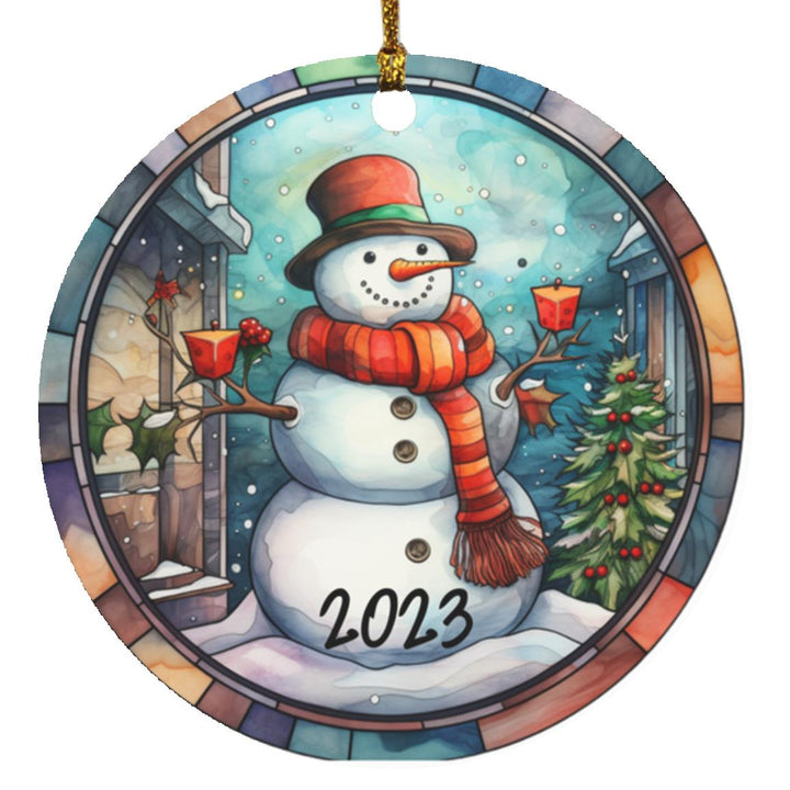 Stained Glass Snowman 2023 Christmas Ornament Design, Christmas Ornament, Holiday Ornament, Whimsical Snowman Ornament