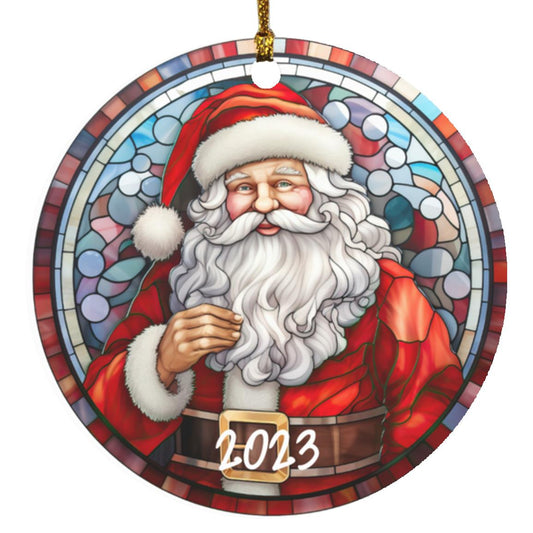 Santa 2023 Ornament, 2023 Christmas Decoration, Holiday Gift Idea, Heirloom Keepsake, Round MDF, Bauble Present, Vintage Santa