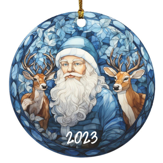 Santa 2023 Ornament, 2023 Christmas Decoration, Holiday Gift Idea, Heirloom Keepsake, Round MDF, Bauble Present, Vintage Santa