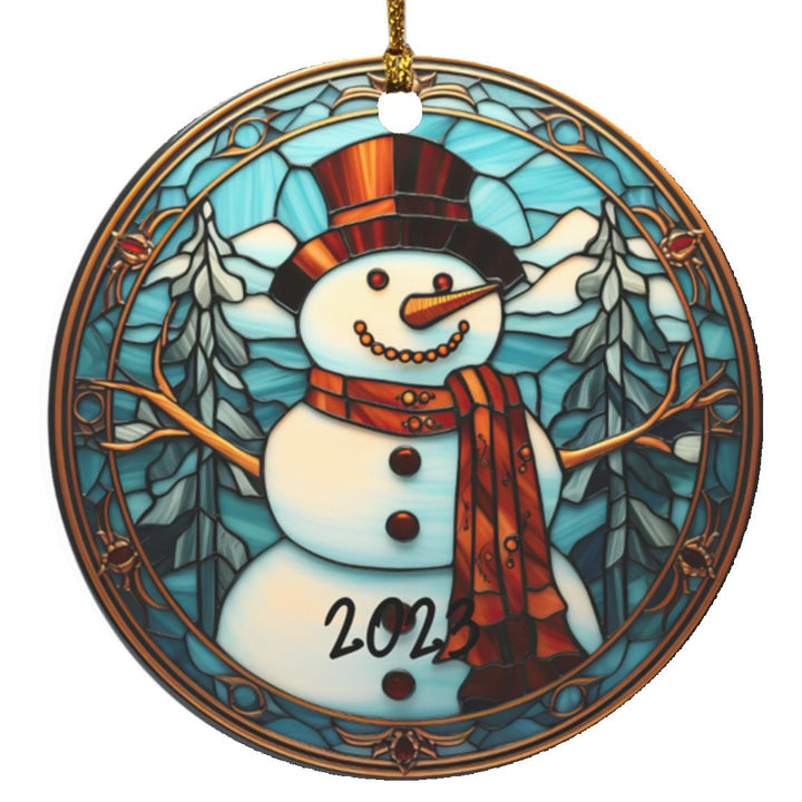 Stained Glass Snowman 2023 Christmas Ornament Design, Christmas Ornament, Holiday Ornament, Whimsical Snowman Ornament