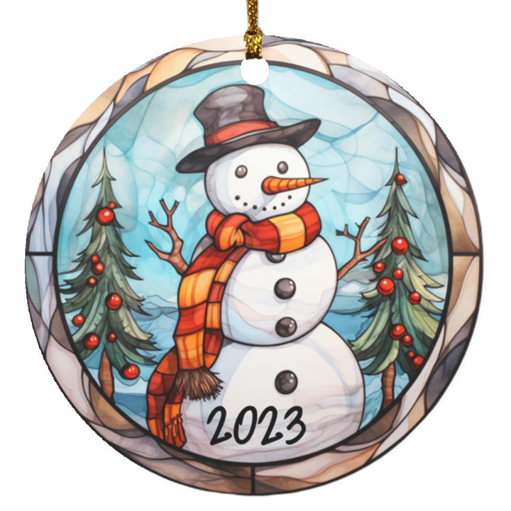 Stained Glass Snowman 2023 Christmas Ornament Design, Christmas Ornament, Holiday Ornament, Whimsical Snowman Ornament