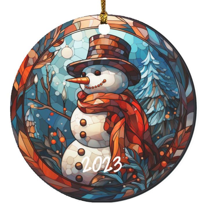 Stained Glass Snowman 2023 Christmas Ornament Design, Christmas Ornament, Holiday Ornament, Whimsical Snowman Ornament