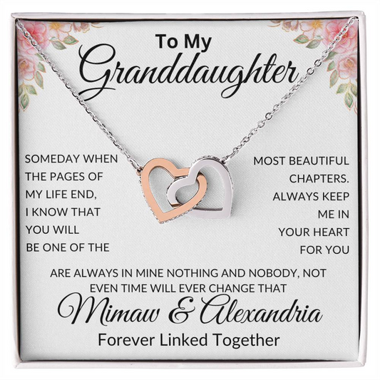 To My Granddaughter- Gifts for adult granddaughter from grandmother or grandfather - Personalized - Interlocking Hearts Necklace