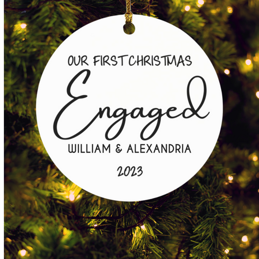 Engagement Christmas Ornament - Personalized First Christmas Keepsake - Engaged Christmas Gift 2023