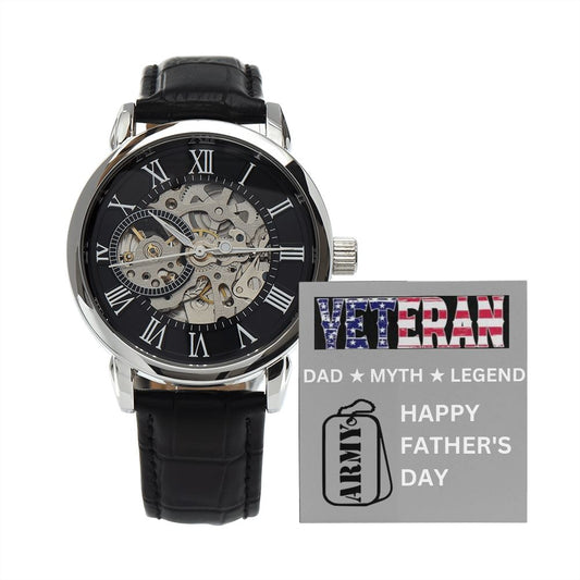 Happy Father's Day | Army Veteran (DAD MYTH LEGEND) | Men's Openwork  Watch