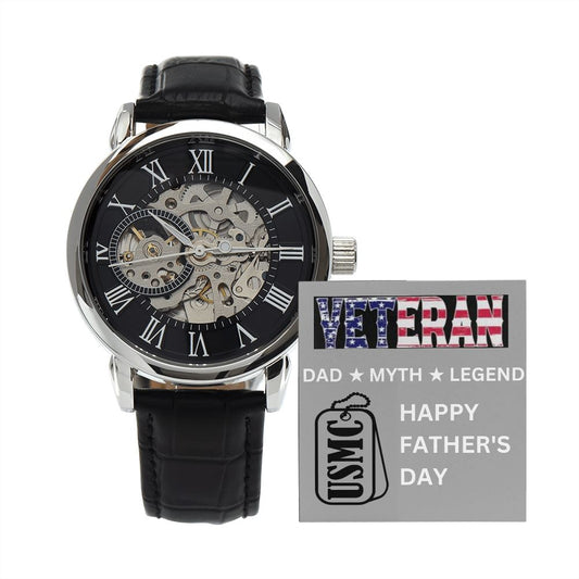 Happy Father's Day | Marine Corps Veteran (DAD * MYTH * LEGEND) Men's Openwork Watch