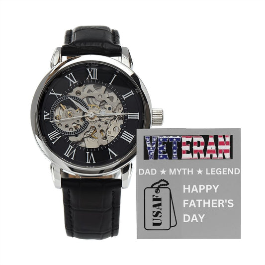 Happy Father's Day | Air Force Veteran (DAD * MYTH * LEGEND) | Men's Openwork Watch