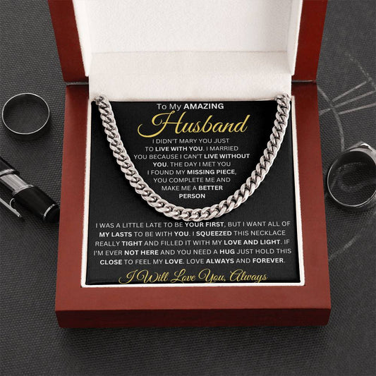 To My Man Necklace, Luxury Gifts For Husband Boyfriend, Cuban Chain Link, Message Card, Gift Box, Gift For Anniversary, Birthday, Christmas