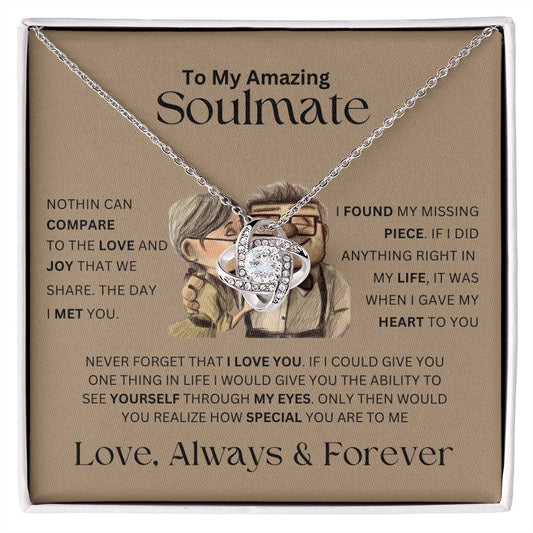 To My Amazing Soulmate | I Found My Missing Piece | Love Knot Necklace | Wife Girlfriend Soulmate Gift, Anniversary Christmas Gift for Her