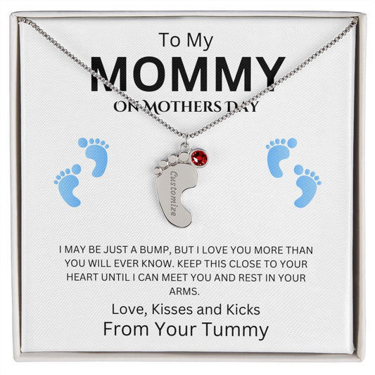 To My Mommy | Love, Kisses, and Kicks | Baby Feet Necklace with Birthstone