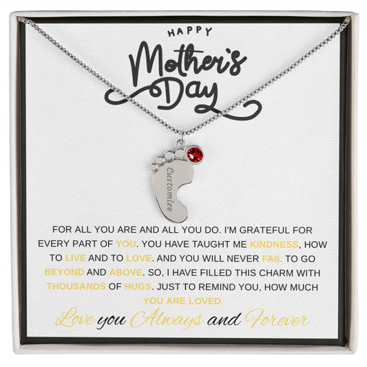 Happy Mother's Day | For All You Are And All You Do | Baby Feet Necklace with Birthstone