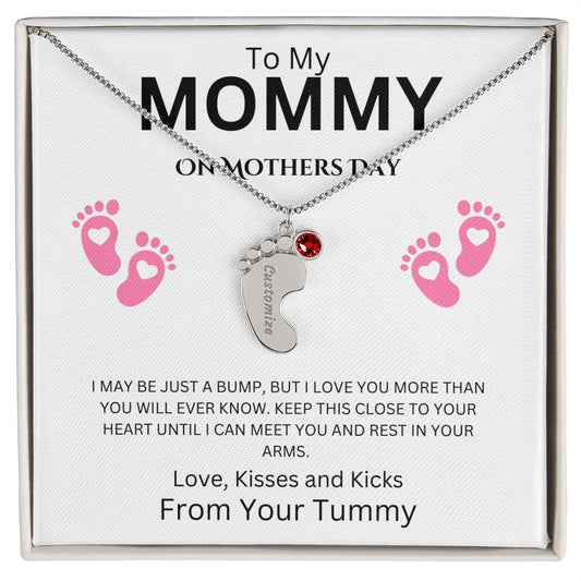 To My Mommy | Love, Kisses, and Kicks | Baby Feet Necklace with Birthstone