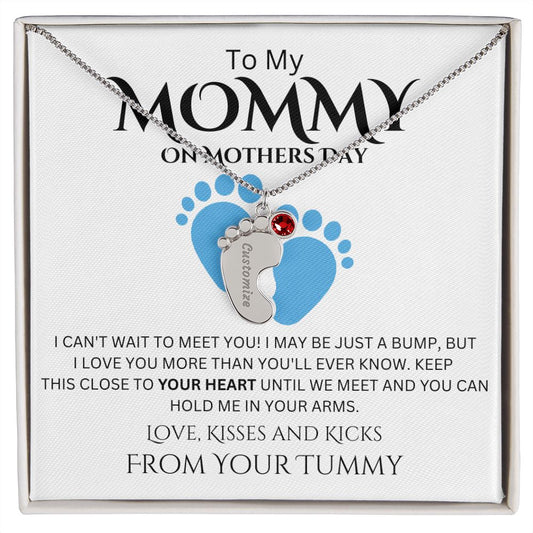 To My Mommy | I Can't Wait To Meet You! | Baby Feet Necklace with Birthstone