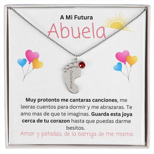 A Mi Futura Abuela | Amor Y Patadas, De La Barriga De Me Mama | Baby Feet Necklace with Birthstone