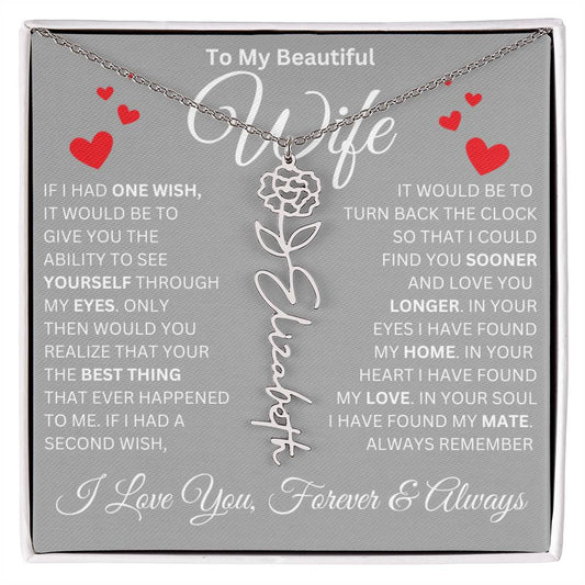 To My Beautiful Wife | If I Had A Wish | Flower Name Necklace  Custom Name and Birth Flower Necklace, Wife Gift from Husband