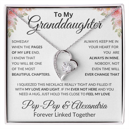 To My Granddaughter - Forever Linked Together - Grandmother or Grandfather and Granddaughter Personalized Forever Love Necklace