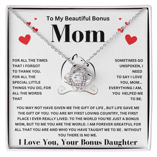 To My Beautiful Bonus Mom | Life Gave Me The Gift Of You | Love Knot Necklace