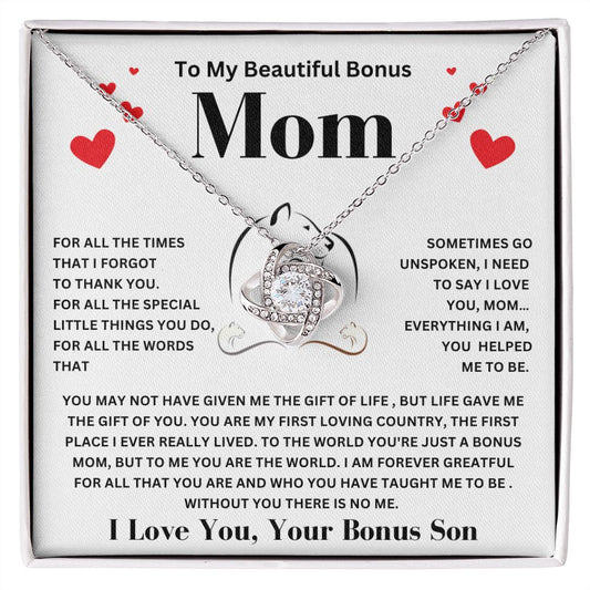 To My Beautiful Bonus Mom | For All The Special Little Things | Love Knot Necklace
