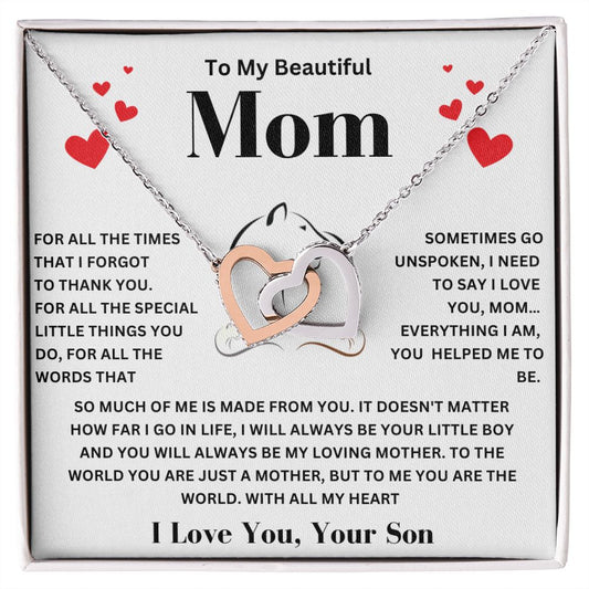 To My Beautiful Mom | For All The Special Little Things | Interlocking Hearts Necklace