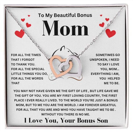 To My Beautiful Bonus Mom | For All The Special Little Things | Interlocking Hearts Necklace