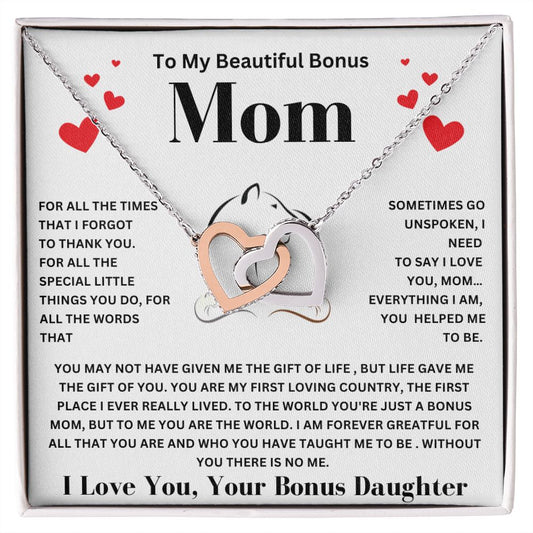 To My Beautiful Bonus Mom | Life Gave Me The Gift Of You | Interlocking Hearts Necklace